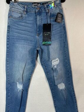 Girlish High Rise Mom Distressed Thrashed Jeans Women's Size 7/28 NEW w/ TAGS